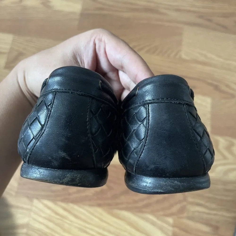 VTG Genuine BOTTEGA VENETA Intrecciato Black Woven Leather Loafers, Size 41.5